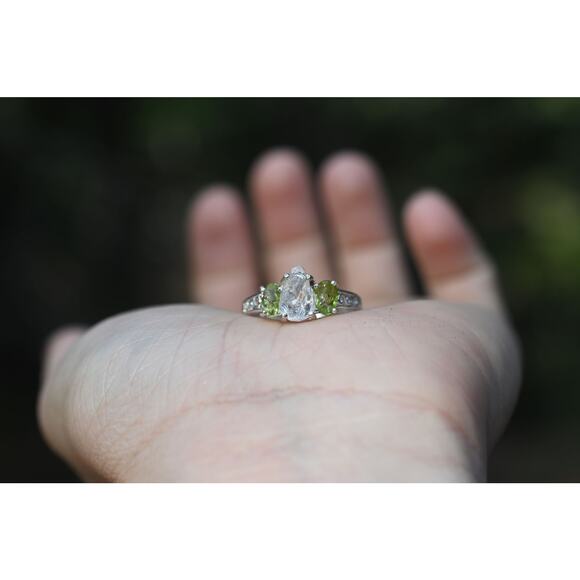 Raw Peridot Engagement Ring Sterling Silver Size 3 4 5 6 7 8 9 10 11 12 - Picture 3 of 7